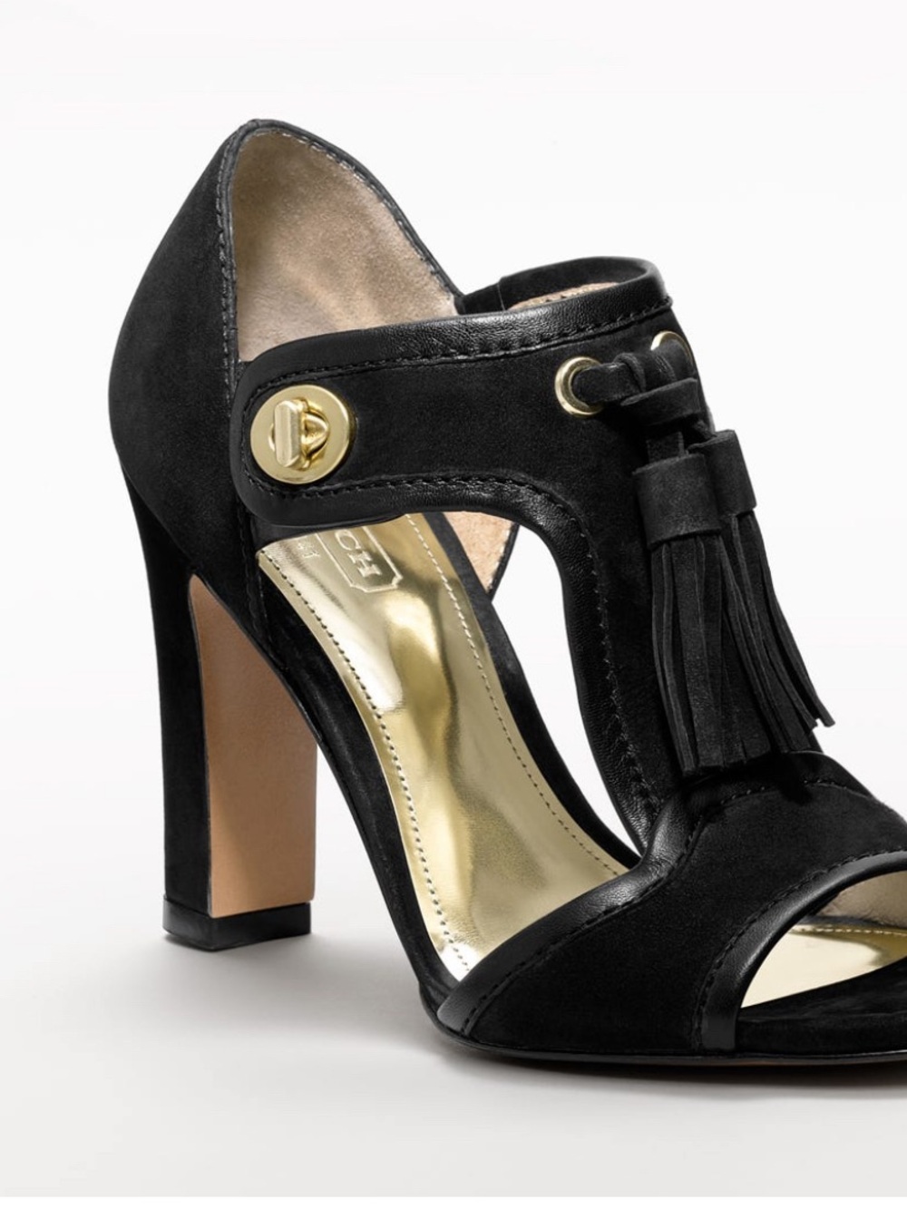 Coach Black Suede Fringe High Heel Sandals - Picture 4 of 7